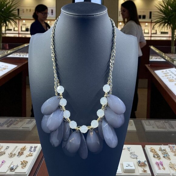 Faceted Teardrop Bib Necklace Statement Pastel Coquette Spring Soft Girl Glam - Picture 1 of 10